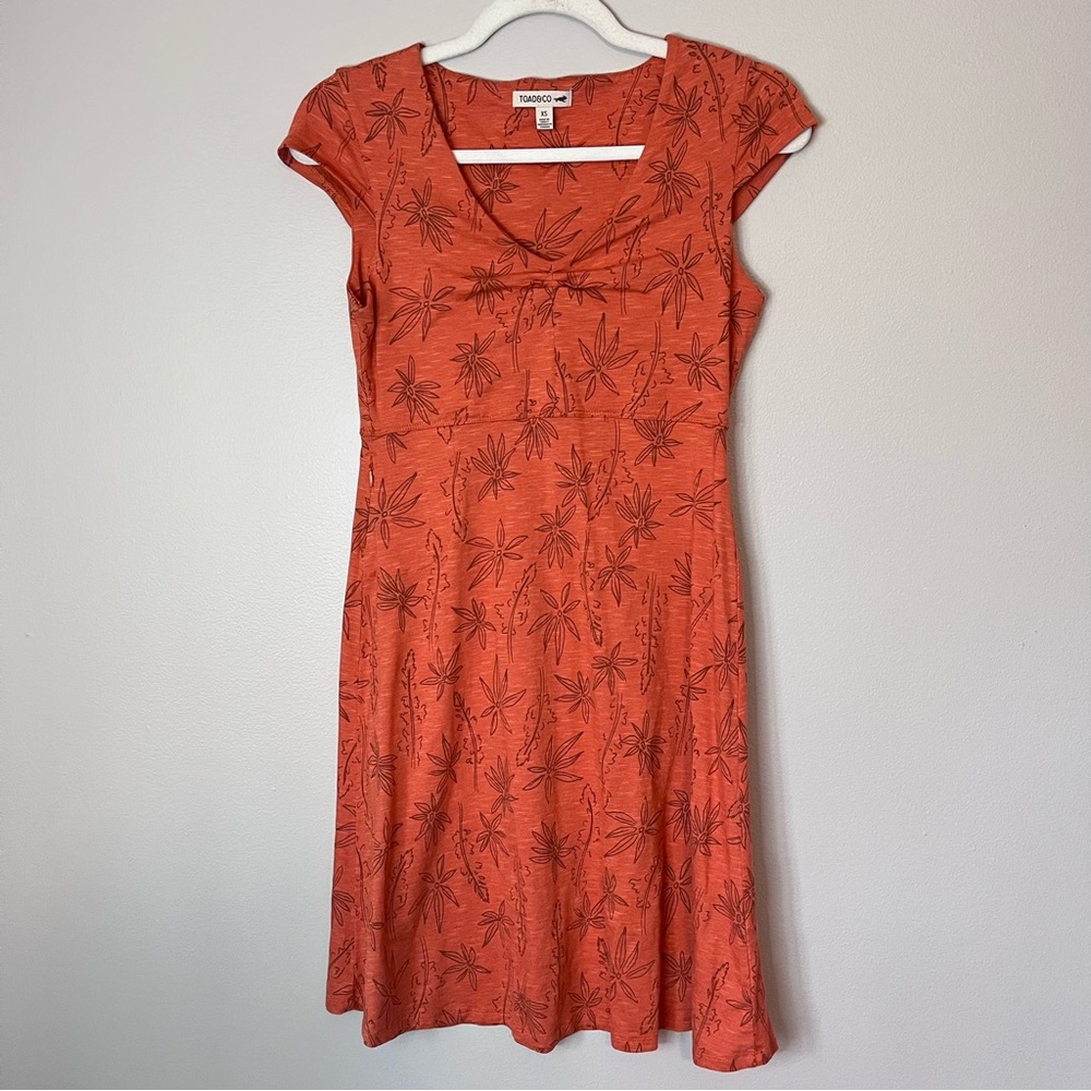 Toad & Co Rosemarie Organic Cotton A-Line Empire Waist Dress Orange Floral XS - Picture 2 of 9